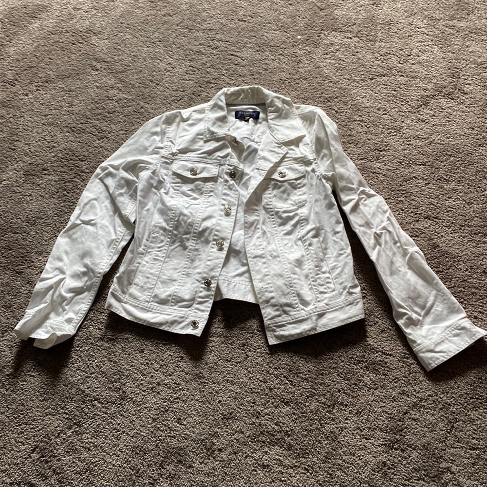 Talbots Petite White Denim Button Down Jean Jacket SIZE SP